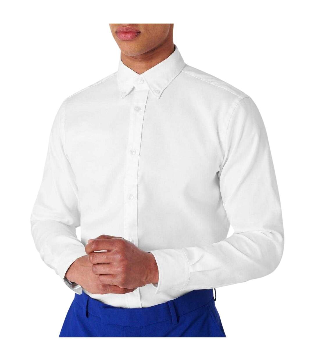 Mens Oxford Tailored Long-sleeved Button-down Shirt White Haines And Bonner-3