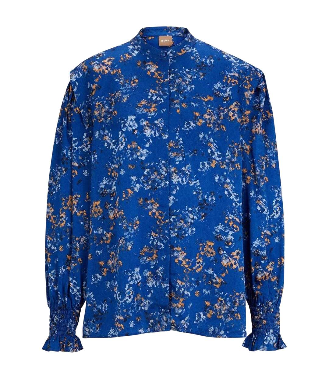 Womens/ladies Floral Pattern Banded Collar Long-sleeved Blouse Multicoloured Boss-2