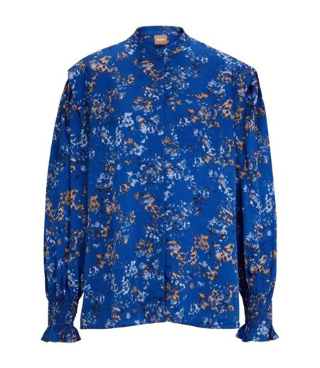 Womens/ladies Floral Pattern Banded Collar Long-sleeved Blouse Multicoloured Boss