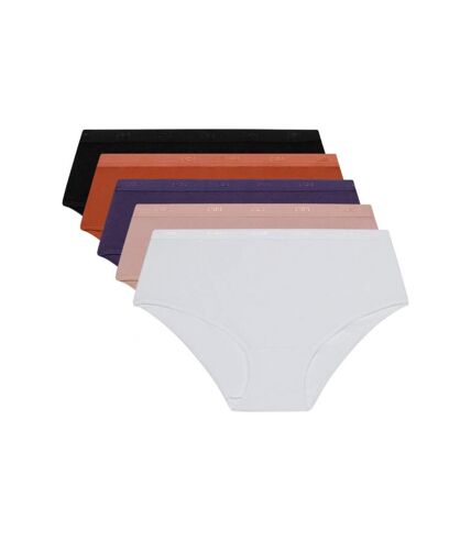 DIM Lot de 5 Boxers Femme Coton POCKETS STRETCH Blanc Beige Aubergine Terre cuite Noir