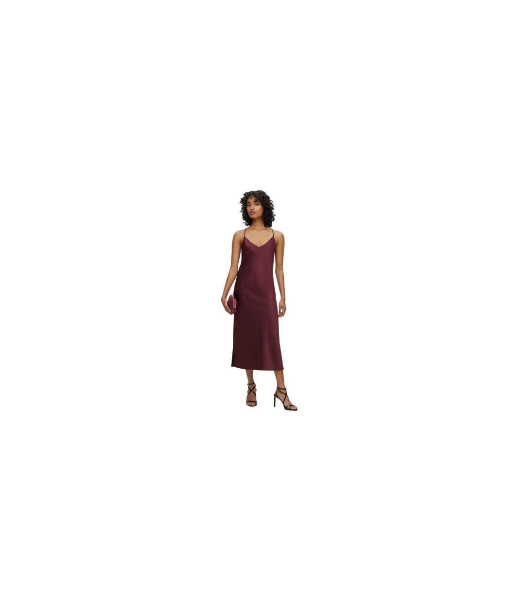 Womens/ladies Chain Detail Satin Slip Dress Red Boss-1