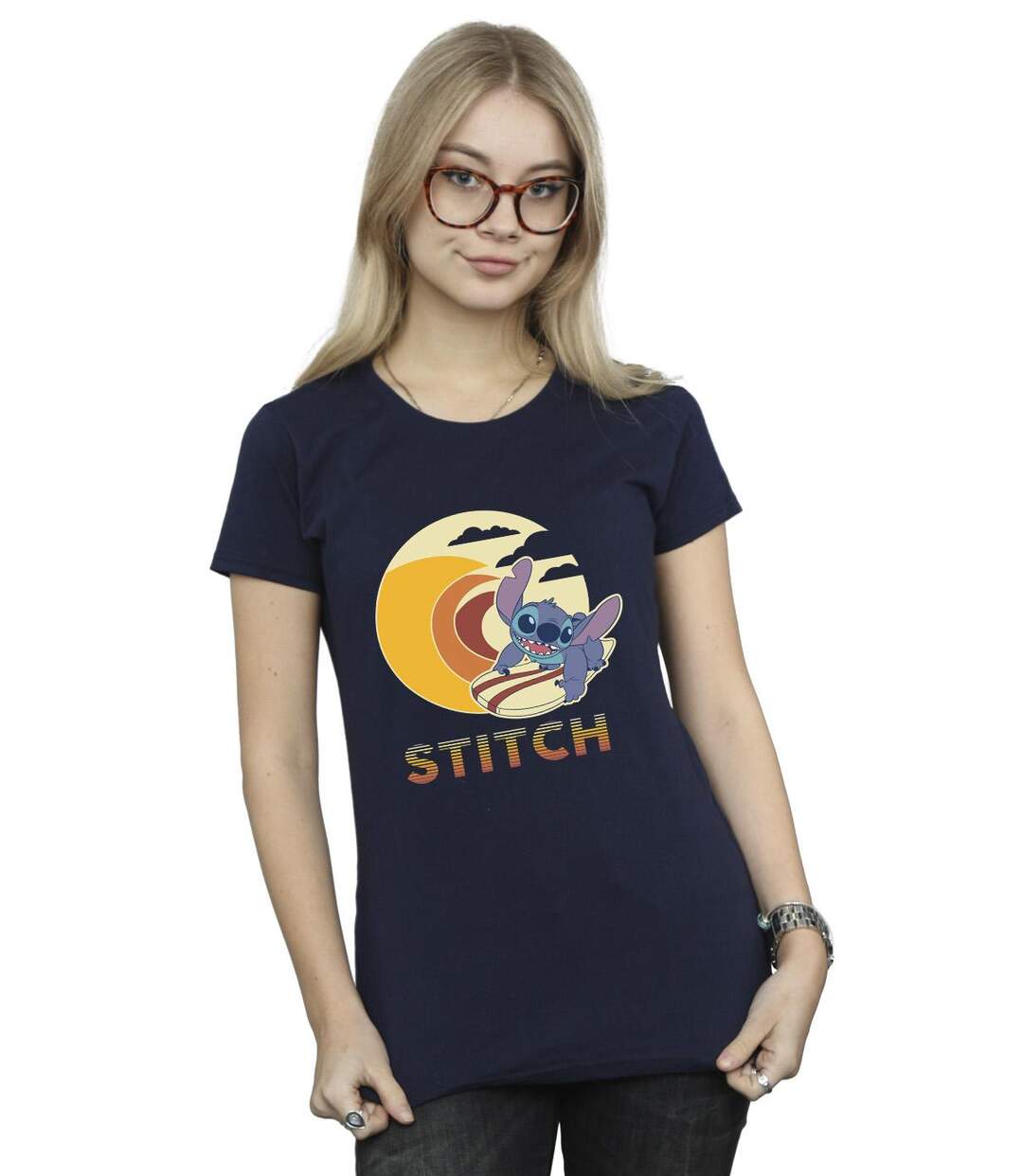 Disney Lilo & Stitch - T-shirt en coton Summer Waves - Femme/femme (Bleu marine) - UTBI25610-2