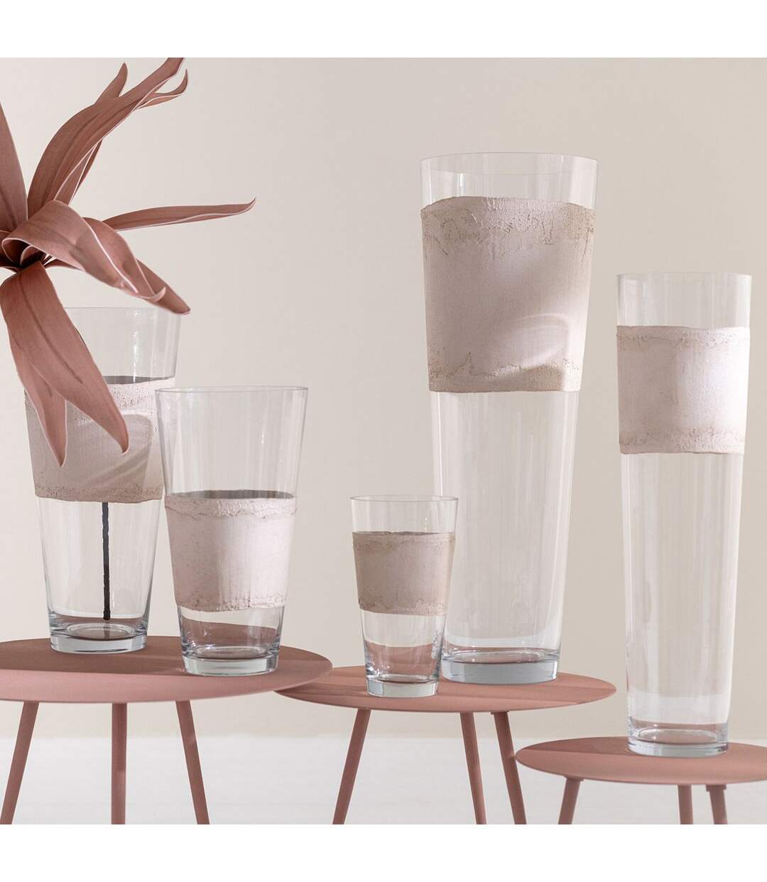 Vase Déco en Verre Delph 45cm Transparent & Beige-3