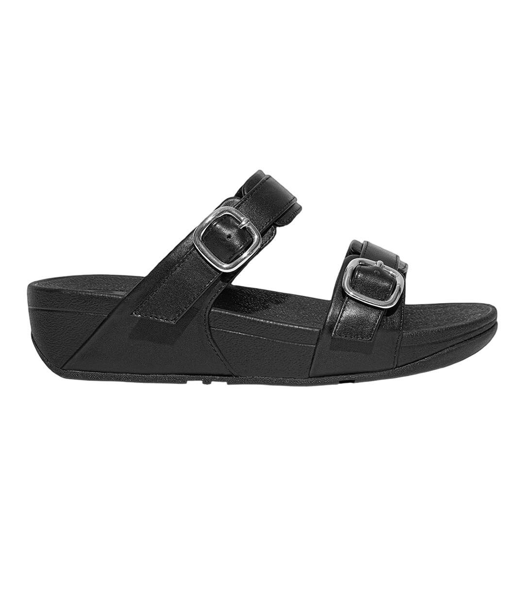 Womens/ladies Lulu Leather Adjustable Slide All Black FitFlop-2