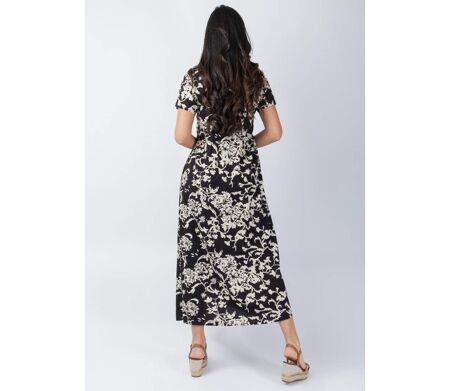 Robe longue été manches courtes Cataleya noir et beige Coton Du Monde