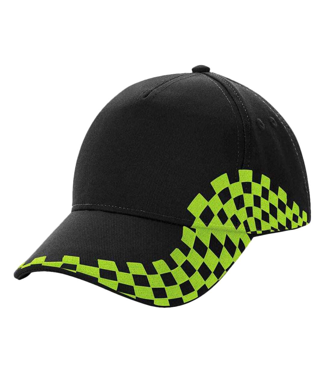 Unisex adult grand prix baseball cap black/lime green Beechfield-1