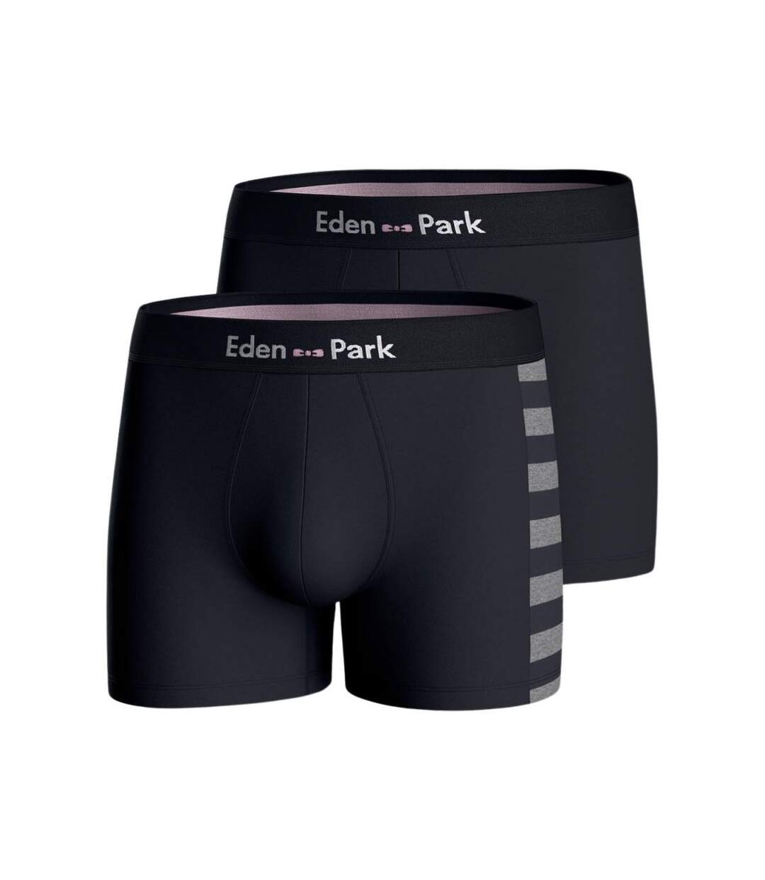 EDEN PARK Lot de 2 Boxers Homme Coton DUOSTRIP Gris chiné foncé Marine-1