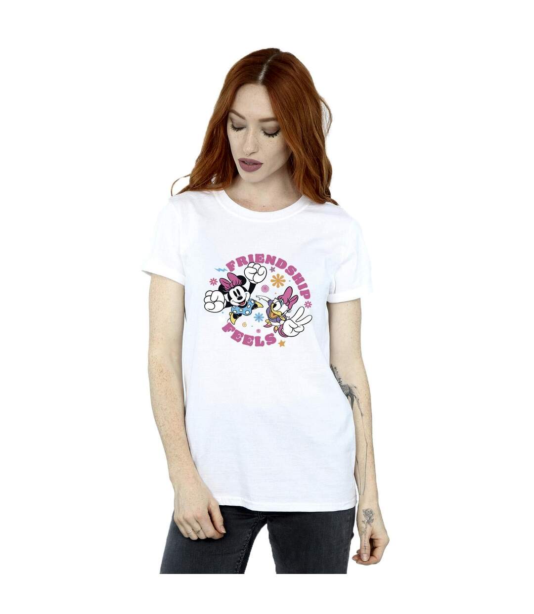 Disney Femmes/Les femmes Minnie Mouse Daisy Friendship Cotton Boyfriend T-Shirt (Blanc) - UTBI38436-2