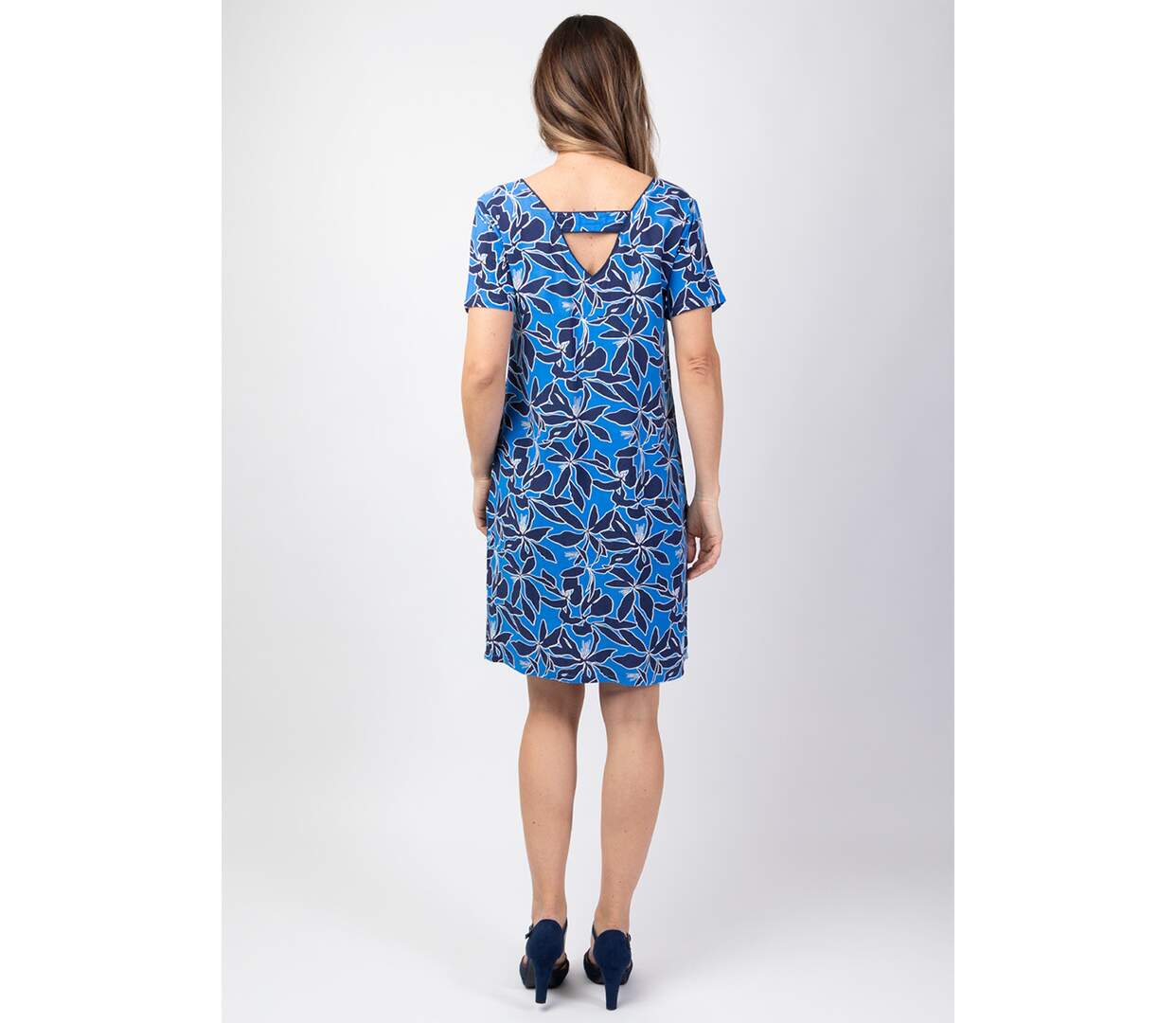 Robe manches courtes en coton CLAUDIA motif fleuri bleu Coton Du Monde-4
