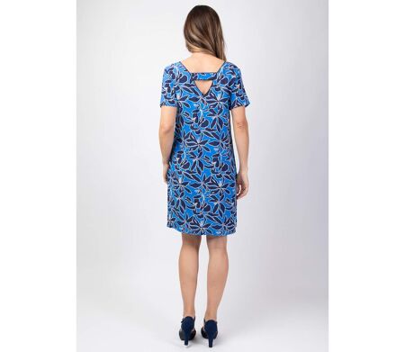 Robe manches courtes en coton CLAUDIA motif fleuri bleu Coton Du Monde