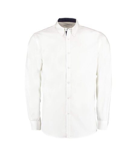 Chemise À Manches Longues Homme Blanc Bleu Marine Kustom Kit