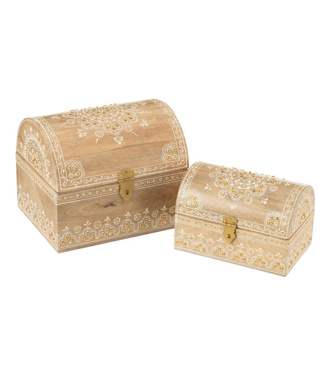 Lot de 2 Boîtes Déco en Bois Perle du Sahara 28cm Naturel-1