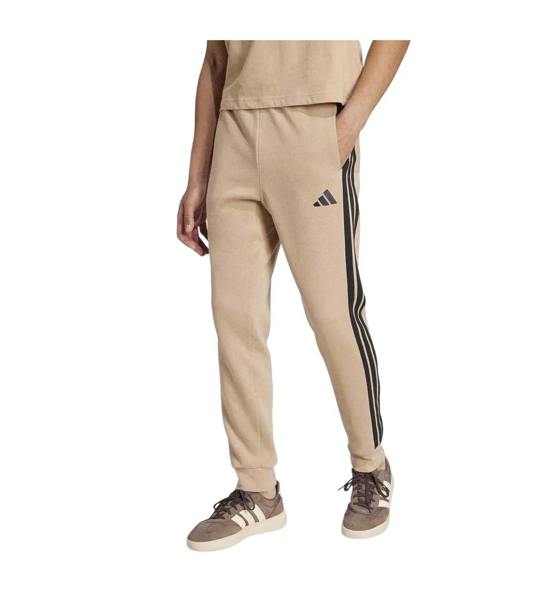 Mens Essentials Stripe Tapered Joggers Navy White Adidas-4