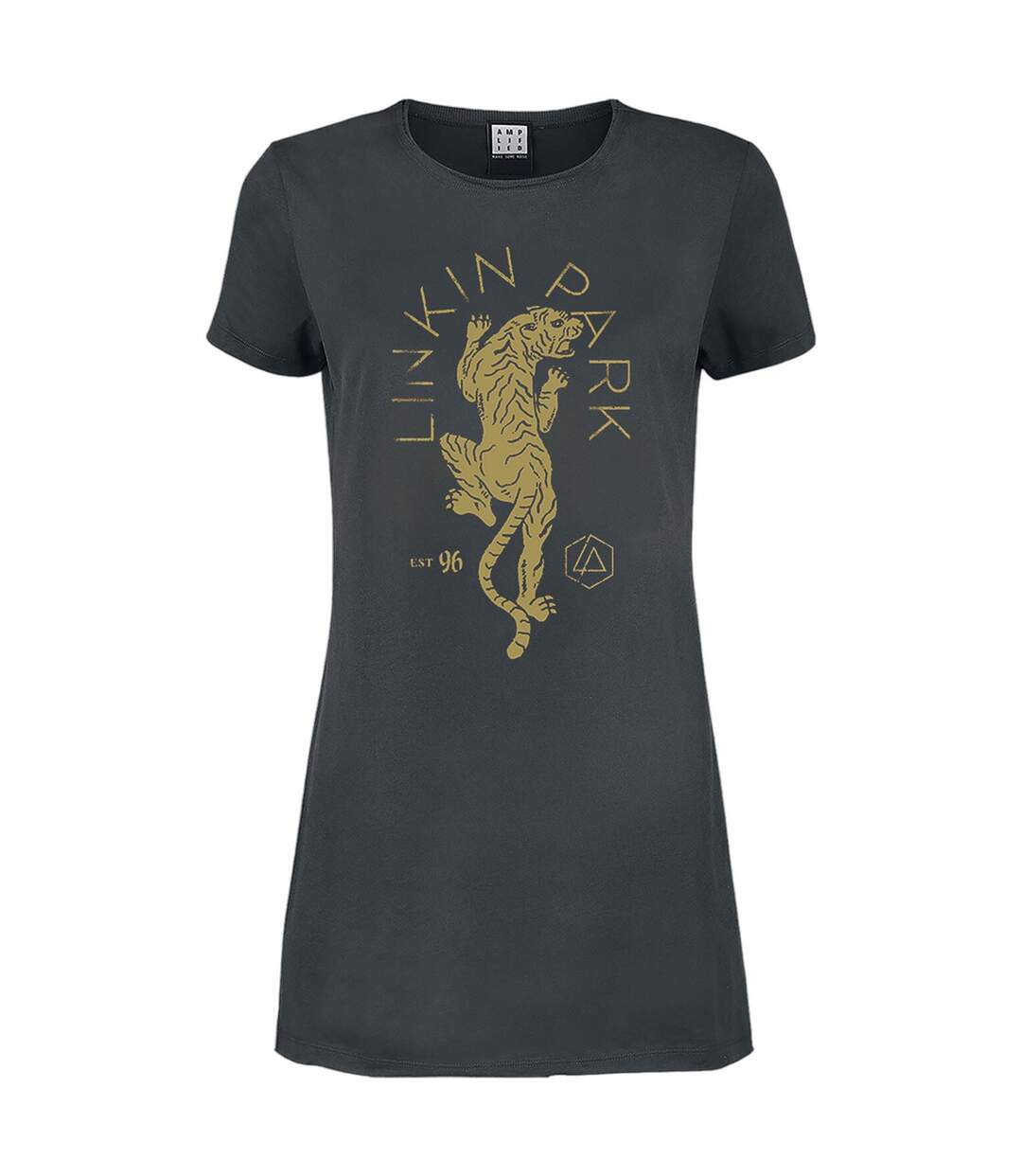 Womens/ladies Tiger Linkin Park T-shirt Dress Charcoal Amplified-1