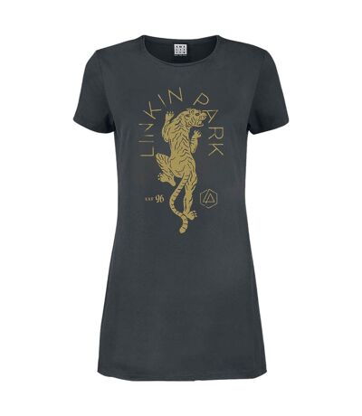 Womens/ladies Tiger Linkin Park T-shirt Dress Charcoal Amplified