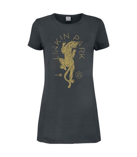 Womens/ladies Tiger Linkin Park T-shirt Dress Charcoal Amplified