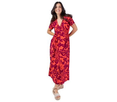 Robe longue manches courtes Cataleya imprimé floral Coton Du Monde