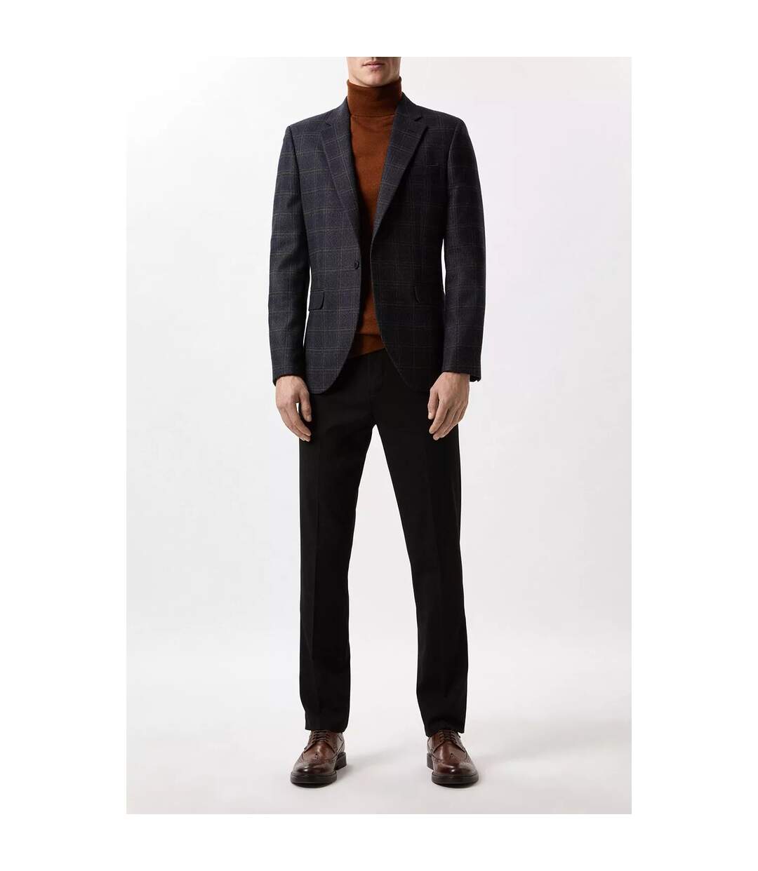 Mens Windowpane Check Single-breasted Slim Blazer Navy Rust Burton-1
