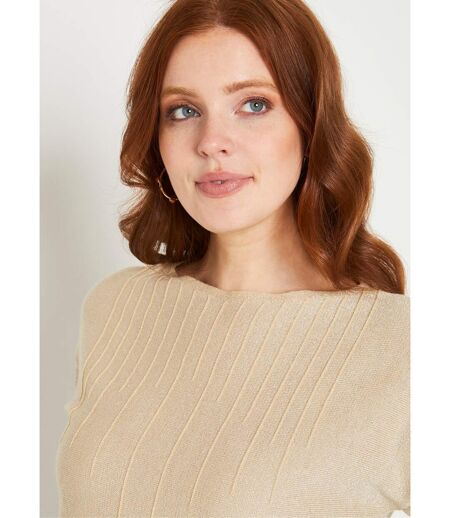 Pull mi-long uni brillant manches 3/4 col bateau