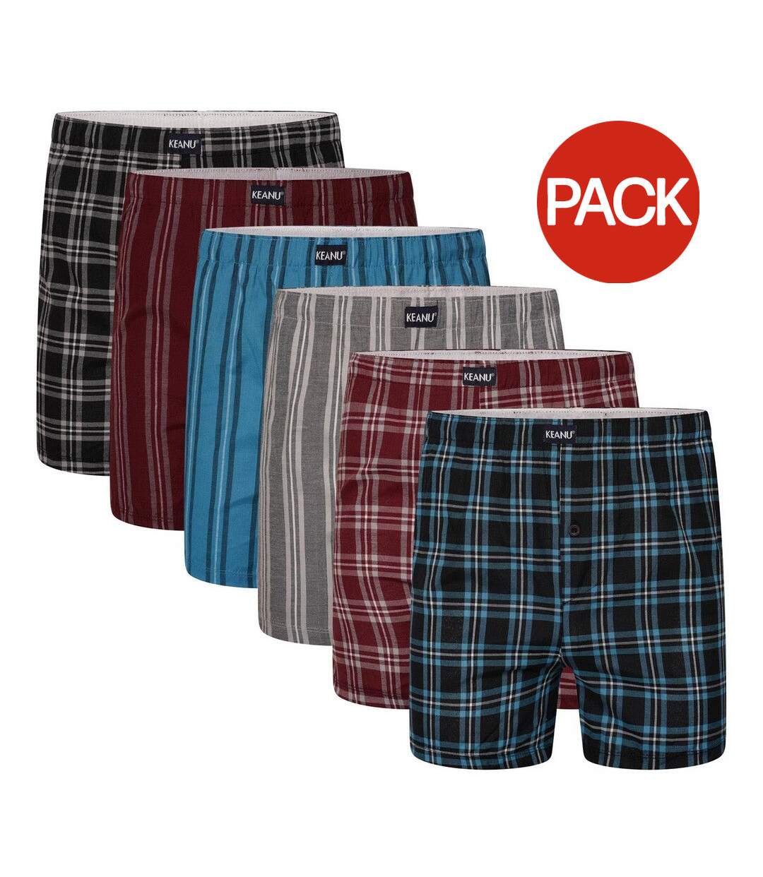 Pack Of 6  Mens Patterned Woven Boxer Shorts  Multicoloured Keanu-2