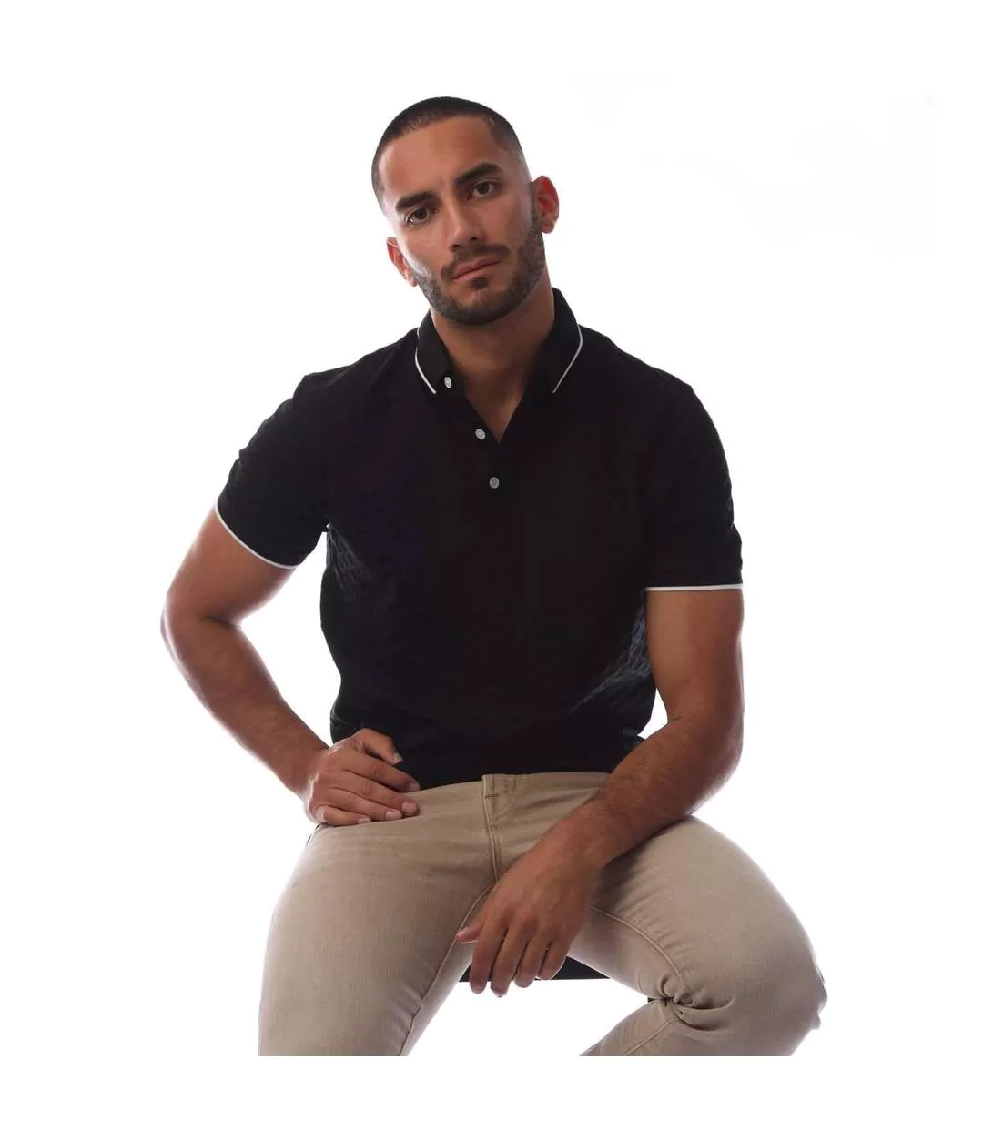 Mens Eagle Jacquard Polo Shirt Black Emporio Armani-1