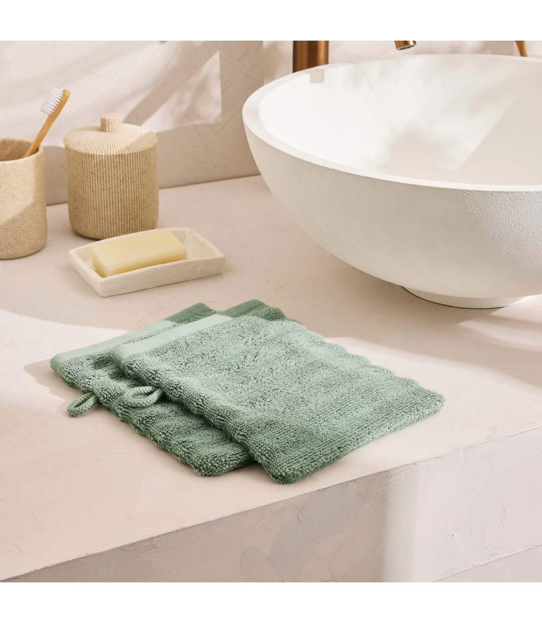 Lot de 2 Gants de Toilette Maya 15x21cm Vert Sauge-3
