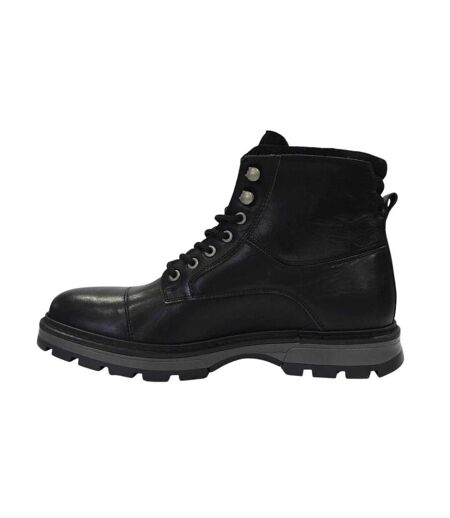 Mens Ralf Leather Round Toe Hiking Boots Black Firetrap