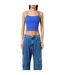 Womens/ladies Cotton Blend Slim Spaghetti Strap Tank Top Blue Champion-4