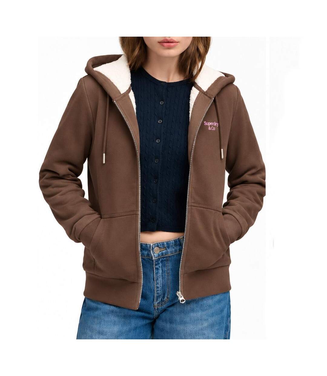 Sweat marron femme superdry signature-1