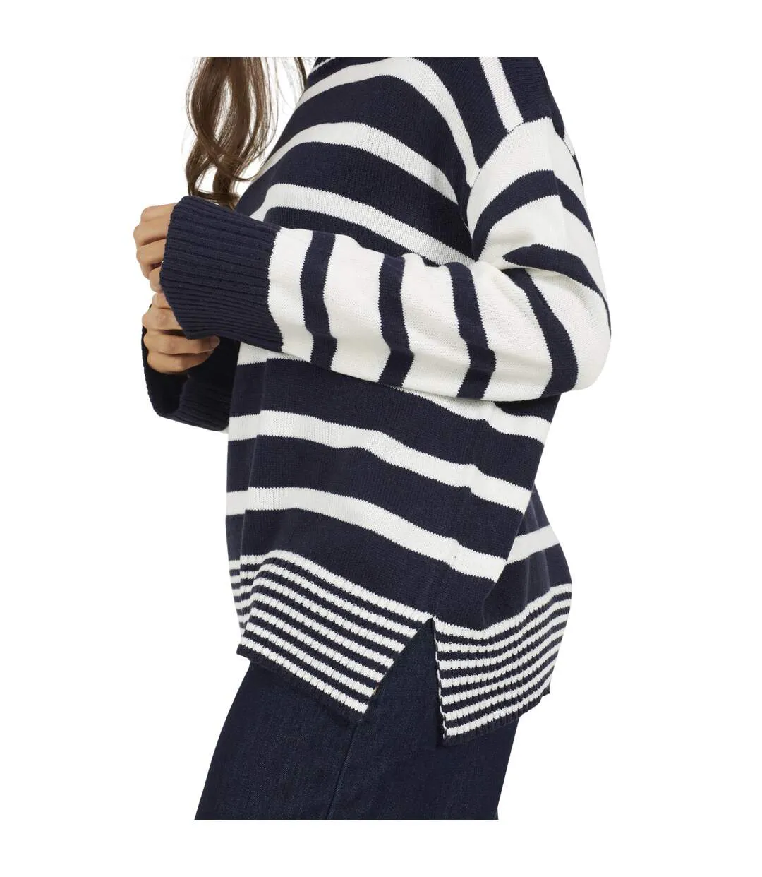 Pull Tunique Motif/style À Rayures Jack Femme Bleu Marine Crème Brave Soul-4