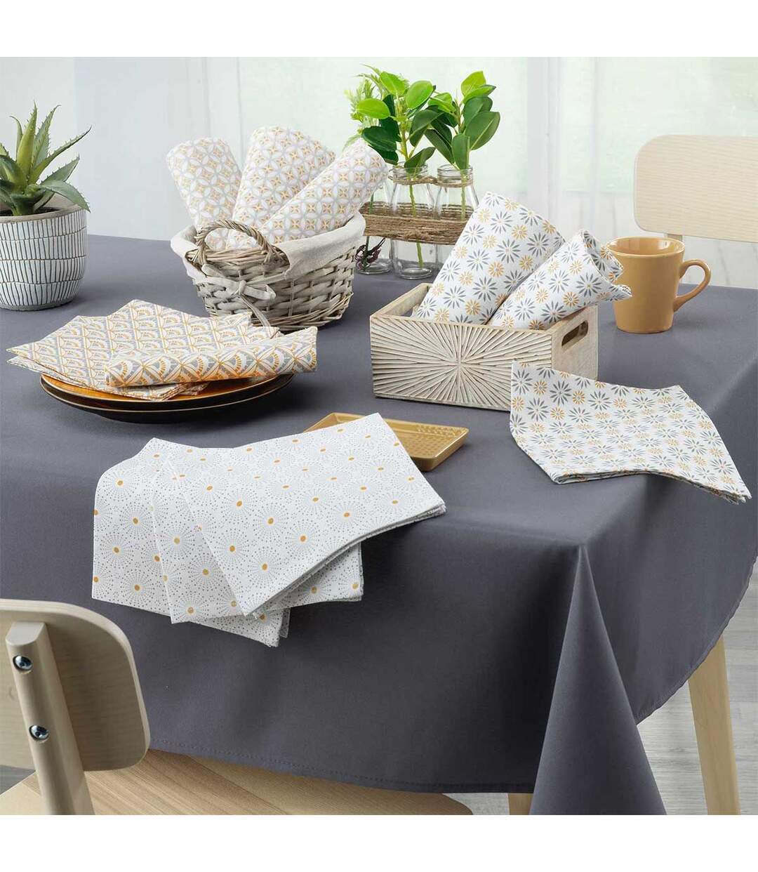 Lot de 3 Serviettes de Table Azelia 40x40cm Gris-3