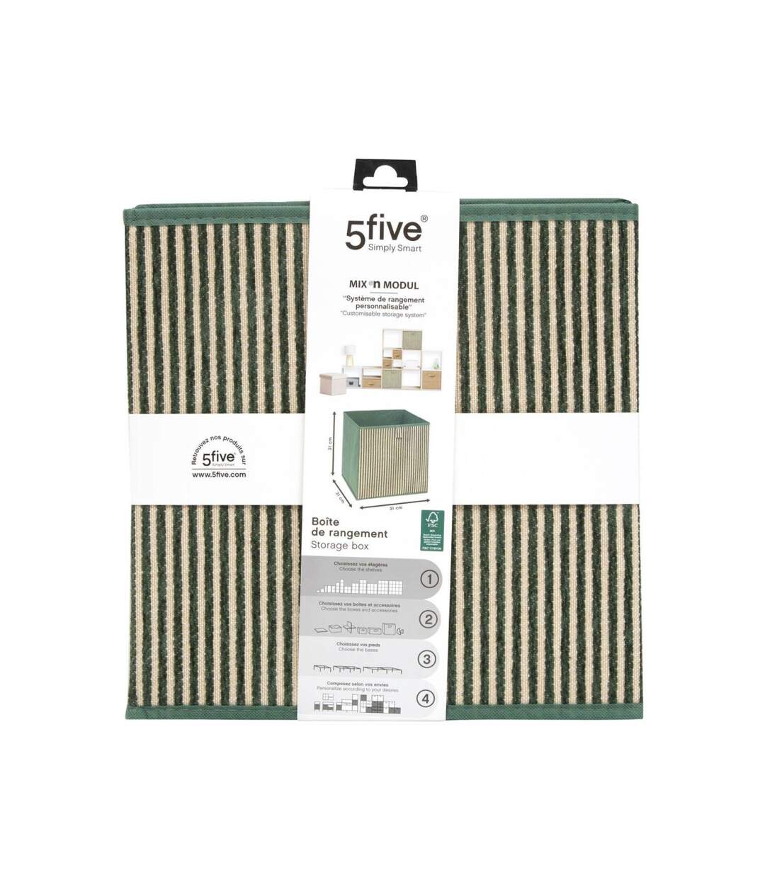 Boîte de Rangement Déco Cotty 31x31cm Vert Foncé-3