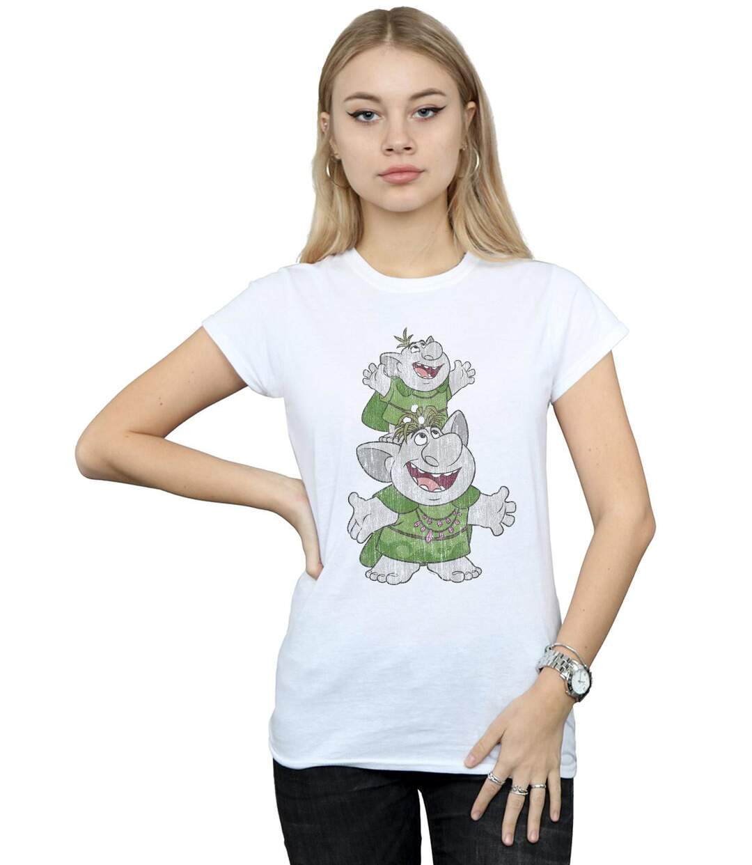 Disney T-shirt en coton Womens/Ladies Frozen Handstacking Trolls (Blanc) - UTBI21992-2