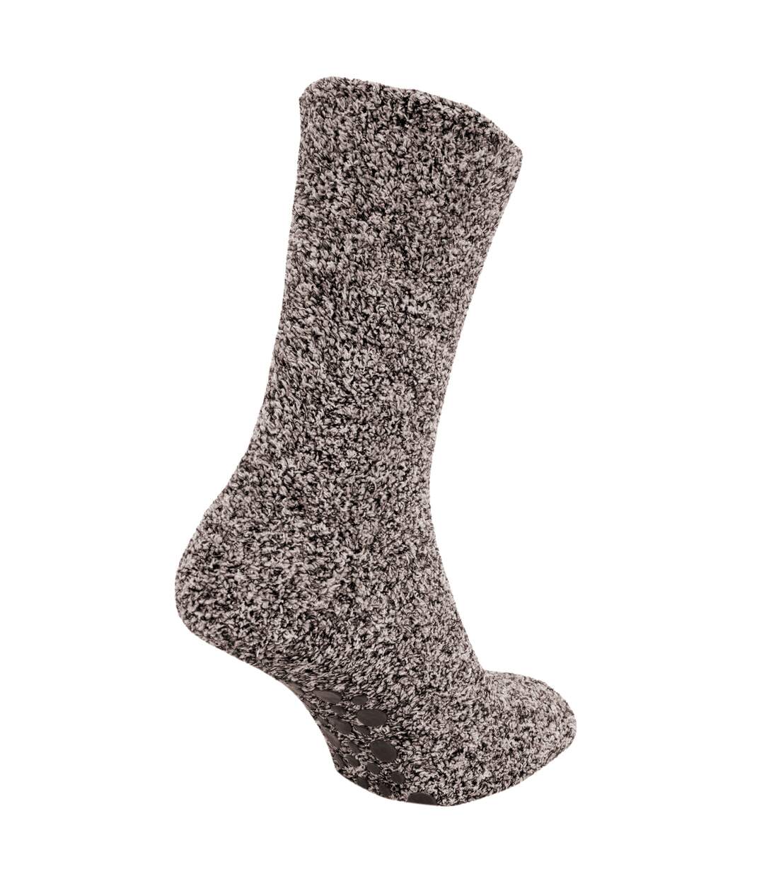 Mens warm slipper socks with rubber non slip grip brown Floso-2