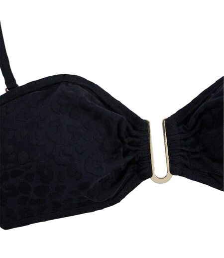 Womens/ladies Leopard Print Bikini Top Black Chelsea Peers