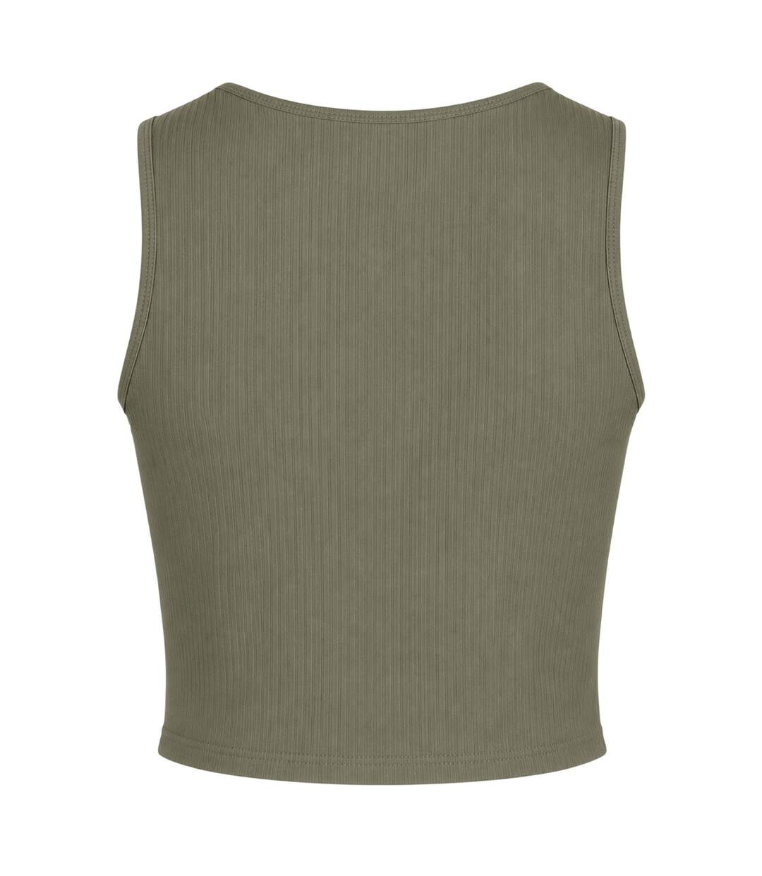Womens/ladies Cropped Slim Sleeveless Tank Top Deep Green Pieces-2