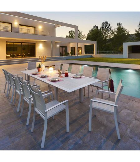 Table de jardin extensible en aluminium effet bois 12 places ALLURE - Grège et avoine