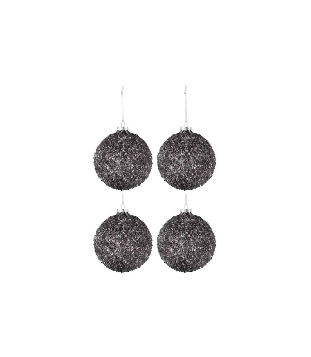 Lot de 4 Boules de Noël Paillettes 10cm Anthracite-1