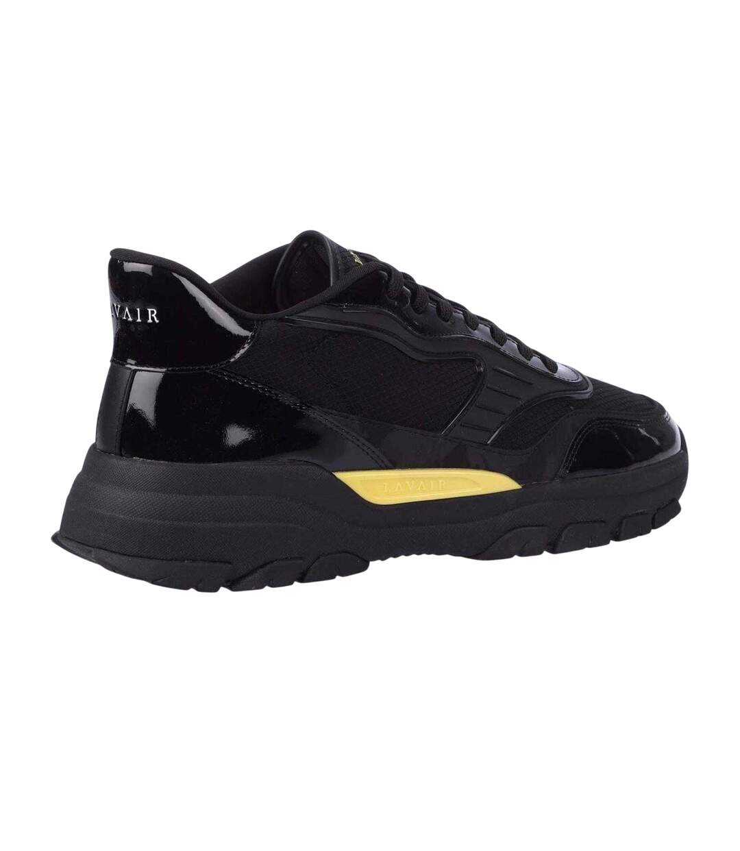 Mens Pacific 2.0 Nappa Leather Chunky Flat Trainers Black Yellow Lavair-2