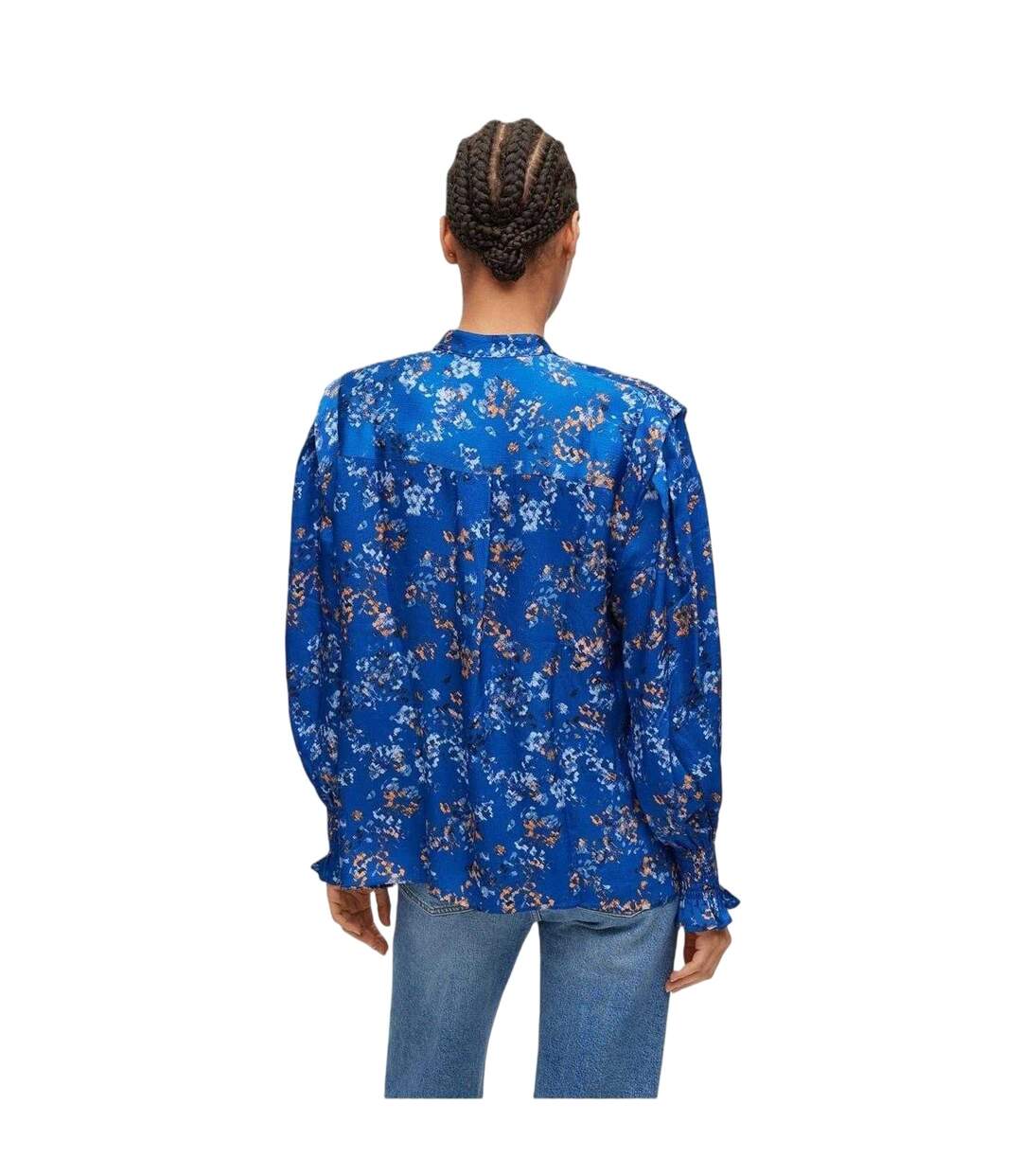 Womens/ladies Floral Pattern Banded Collar Long-sleeved Blouse Multicoloured Boss-3