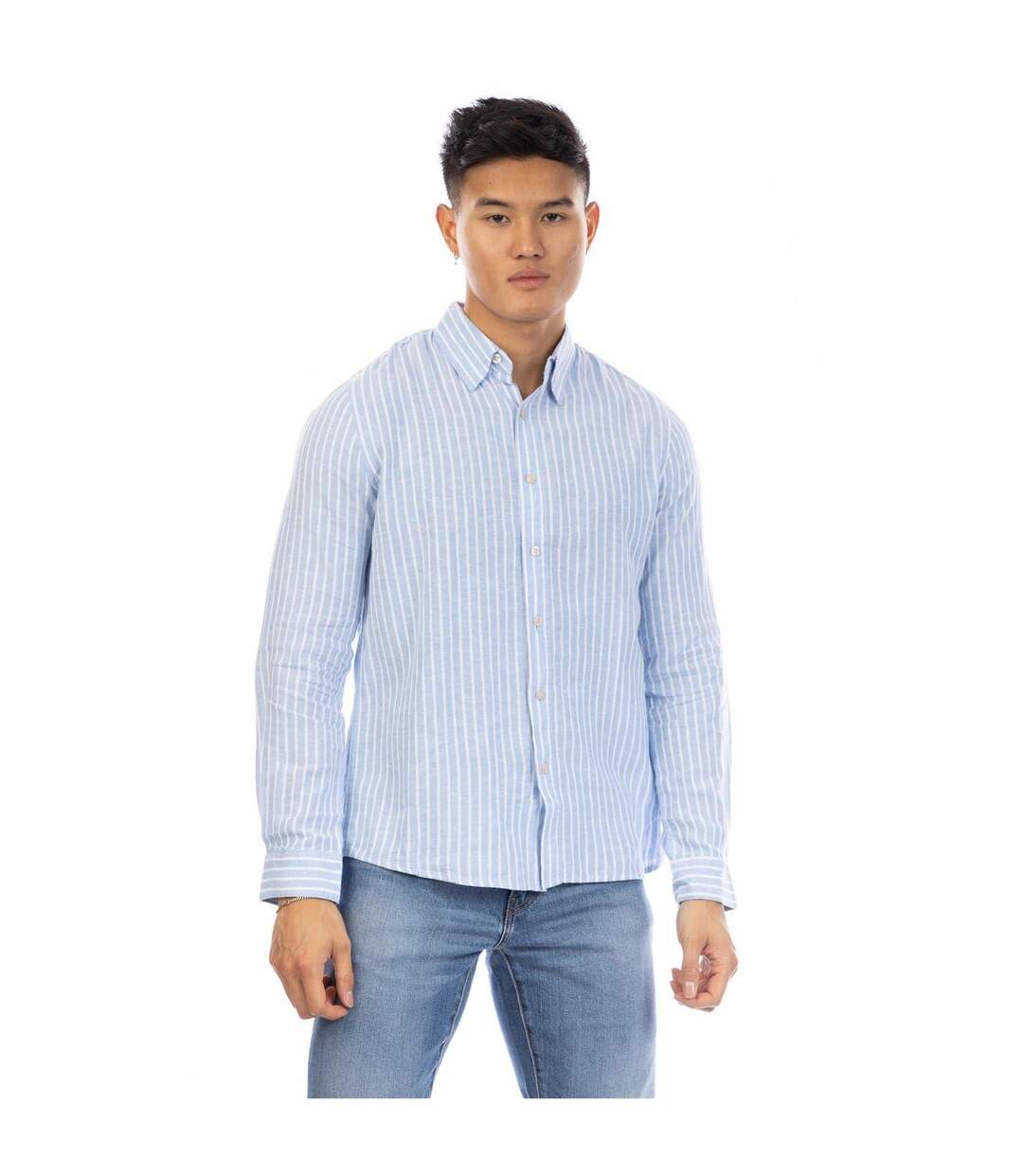 Chemise Manches Longues Motif/style Rayure Verticale Homme Bleu Blanc Peter Werth-2