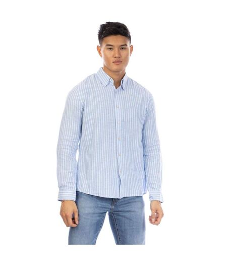 Chemise Manches Longues Motif/style Rayure Verticale Homme Bleu Blanc Peter Werth
