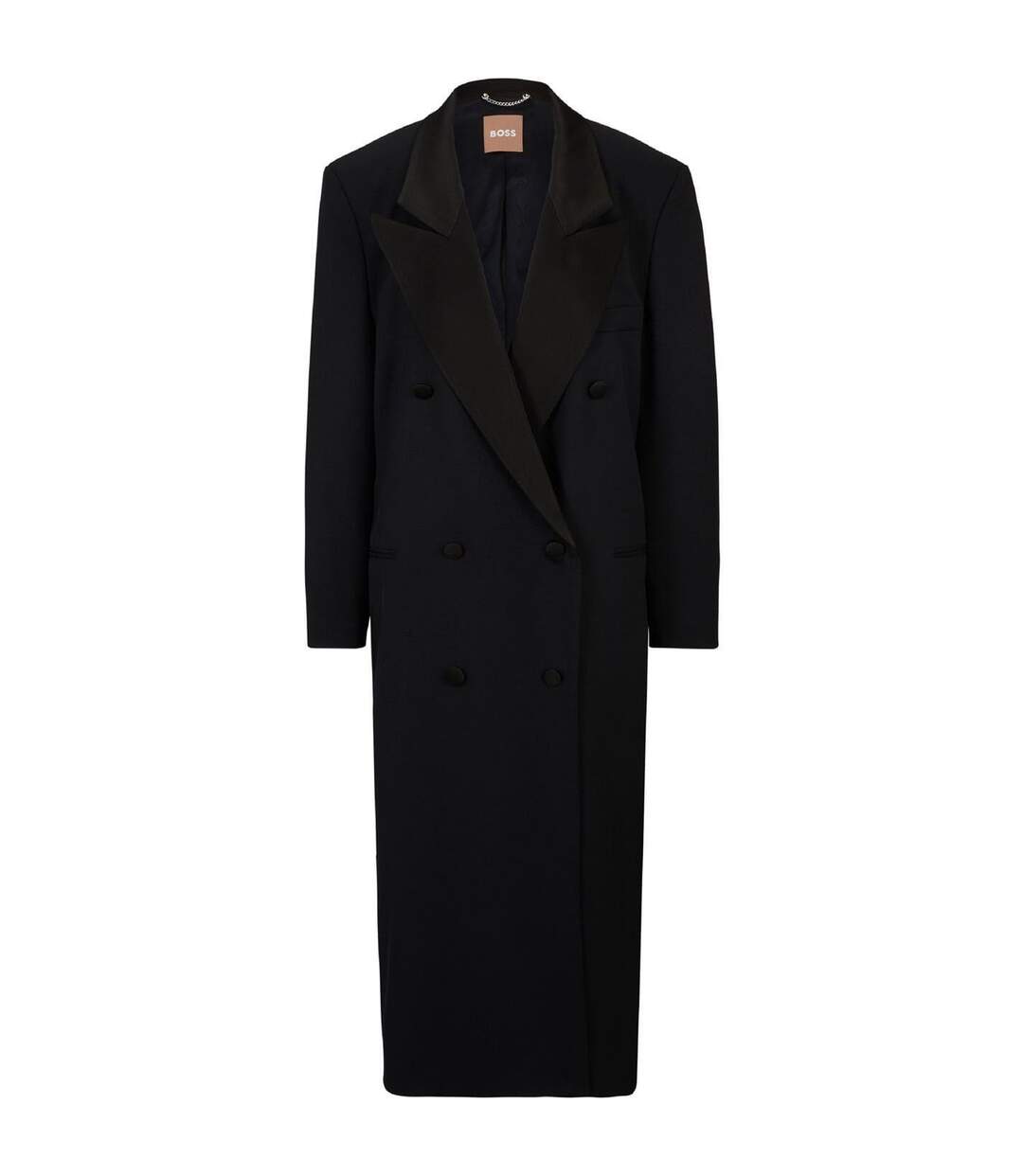 Womens/ladies Waxed Lapel Collar Longline Jacket Black Boss-2