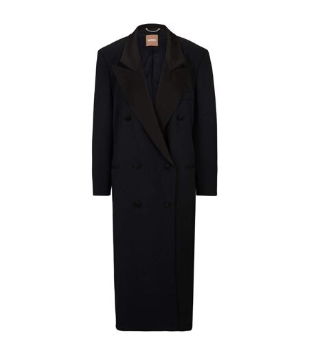 Womens/ladies Waxed Lapel Collar Longline Jacket Black Boss