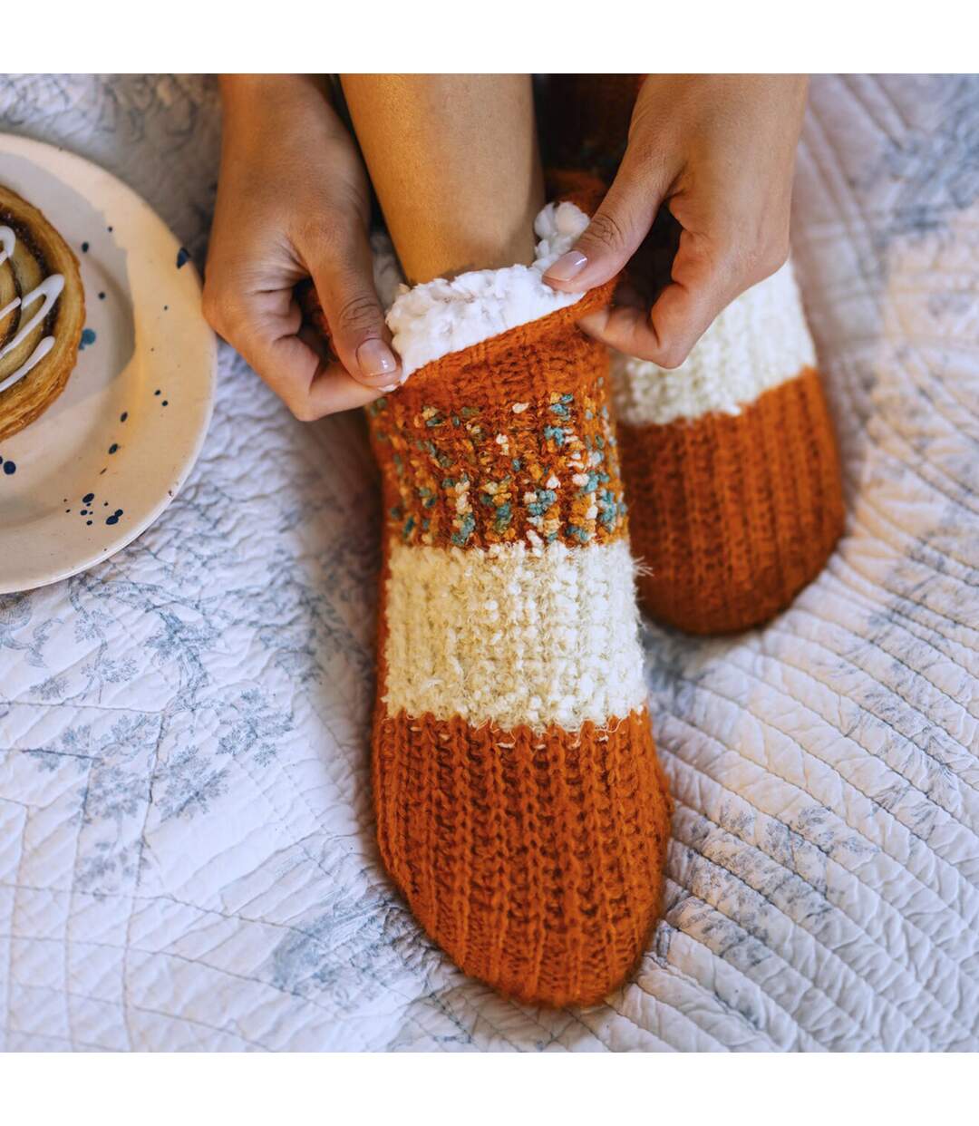 1 Pair Ladies Sherpa Lined Slipper Socks - Warm Fluffy Cosy Indoor Comfort-3