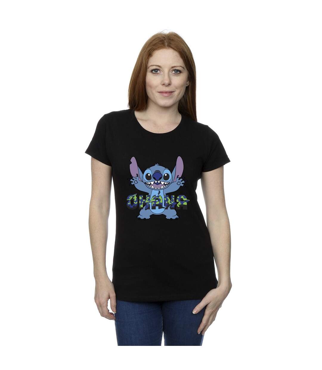 Disney Femmes/Les femmes Lilo And Stitch Ohana Blue Glitch Cotton T-Shirt (Noir) - UTBI25841-2