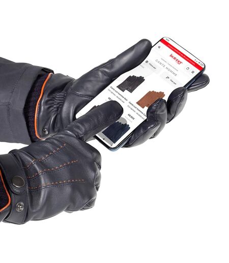 Isotoner Gants homme tactiles, en cuir d'agneau pleine fleur, doublés polaire