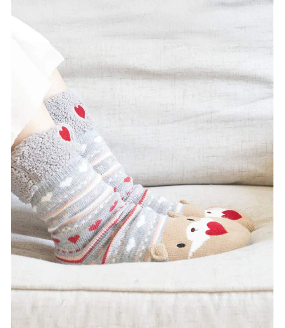 Isotoner Chaussettes d'intérieur femme en maille, doublé sherpa, antidérapante-2