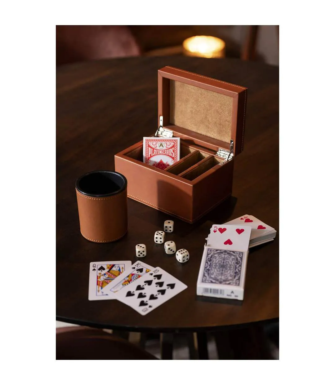 Boîte Jeux de Cartes Ezra 17cm Cognac-4