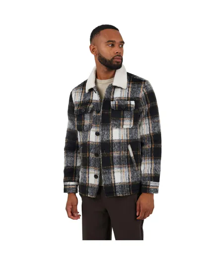 Mens Checked Brushed Jacket Black Cream Orange Brave Soul